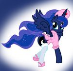  alicorn blue_eyes blue_hair clothing cute cutie_mark equine female feral friendship_is_magic gradient_background hair horn horse legwear looking_at_viewer looking_back mammal my_little_pony nurse nurse_uniform pegacorn pony princess_luna_(mlp) pyruvate shoes sitting socks solo stockings tail winged_unicorn wings wings_up 