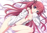  bed blush long_hair no_bra open_shirt panties pink_hair underwear yuyi 