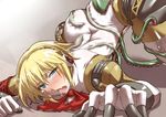  aegis_(persona) android blonde_hair blue_eyes blush bow headphones open_mouth persona persona_3 robot_joints segami_daisuke short_hair solo tentacles tentacles_under_clothes uneven_eyes 