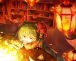  aka_tonbo_(lililil) book bookshelf candy child colored_eyelashes covering_mouth flower food glowing hair_flower hair_ornament hatsune_miku indoors lantern lollipop long_hair red red_flower red_rose room rose sleeves_past_wrists solo sweets twintails vocaloid 