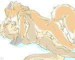  adders anthro canine duo fox gay kaputotter kissing lying male mammal mustelid nude on_back otter penis sex sheath 