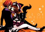  :o ankle_bow ankle_ribbon bell bow brown_hair candy fang food gloves halloween hat higanbana_no_saku_yoru_ni jack-o'-lantern jingle_bell koucha_shinshi kusunoki_midori open_mouth pumpkin ribbon sakurazawa_izumi striped striped_legwear thighhighs trick_or_treat witch_hat zettai_ryouiki 