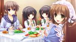  black_hair brown_hair food game_cg group haina_(midori_no_umi) long_hair midori_no_umi rikuno short_hair sorane twins yukie yuuki_(midori_no_umi) 