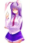  animal_ears blush bunny_ears long_hair necktie purple_hair reisen_udongein_inaba shirt skirt solo suppository touhou yaten 