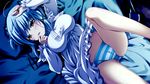  bed blue_hair blush game_cg kinomoto_hana panties renai_zero_kilometer striped_panties underwear yuunagi_seshina 