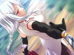  game_cg knife purple_eyes revolving_summoner weapon white_hair 