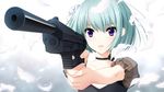  gakuen_taima game_cg gun leaves short_hair weapon 