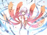  abstract armpits breasts dress guilty_crown navel oukawa_yuu patterned pink_eyes red_eyes small_breasts smile solo twintails white_hair yuzuriha_inori 