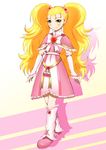  blonde_hair boots dress futari_wa_precure futari_wa_precure_max_heart gyuniku heart highres knee_boots kujou_hikari long_hair magical_girl precure shiny_luminous smile solo twintails yellow_eyes 