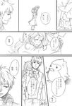  1girl bird blazer carrying comic greyscale highres jacket long_hair mawaru_penguindrum monochrome penguin penguin_1-gou piggyback shima_s siblings sketch takakura_himari takakura_kanba translated 