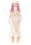  angel_wings bad_id bad_pixiv_id bare_shoulders blush chemise dress flower guilty_crown hair_ornament hairclip holding holding_flower long_hair looking_at_viewer phantania pink_eyes pink_hair solo wings yuzuriha_inori 