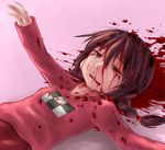  aosora_(mizore) bad_id bad_pixiv_id blood blood_on_face bloody_clothes lying madotsuki pink_shirt red_eyes shirt solo spoilers suicide tears twintails yume_nikki 