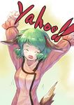  animal_ears arms_up closed_eyes danbo_(rock_clime) green_hair kasodani_kyouko open_mouth short_hair solo tail touhou 
