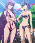  2girls bandeau bikini blue_eyes blue_hair breasts crossed_arms etou_fujiko hattori_junko highres ichiban_ushiro_no_daimaou large_breasts long_hair mole multiple_girls purple_eyes purple_hair screencap sling_bikini swimsuit 