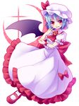  ascot bad_id bad_pixiv_id bat_wings blue_hair bow hand_on_own_face hat hat_ribbon mary_janes minato0618 red_eyes remilia_scarlet ribbon shirt shoes short_hair single_wing skirt skirt_set smirk solo touhou wings wrist_cuffs 