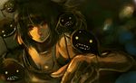  black_hair breasts camisole cleavage creature darkness medium_breasts monster nd original red_eyes short_hair teeth yami_shoujo yellow_eyes 