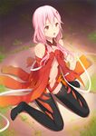  black_legwear guilty_crown hands_on_own_chest kurasawa_moko long_hair navel open_mouth pink_hair red_eyes sitting solo thighhighs wariza yuzuriha_inori 