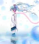  absurdres bad_id bad_pixiv_id closed_eyes detached_sleeves floating_hair hatsune_miku headphones highres long_hair open_mouth profile reflection skirt solo thighhighs twintails vocaloid wading zeroshiki_kouichi 