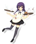  apron bad_id bad_pixiv_id black_legwear blush ginji74 glasses long_hair purple_eyes purple_hair shadow skirt solo thighhighs tray waitress working!! yamada_aoi 