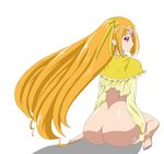  ammonite ass barefoot bottomless cure_muse huge_ass long_hair looking_back orange_hair pink_eyes precure shirabe_ako sitting solo suite_precure torn_clothes 