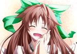  blush bow brown_hair holding_hands long_hair looking_at_viewer maruyama_kurehiro out_of_frame pov pov_hands red_eyes reiuji_utsuho smile solo_focus tears third_eye touhou 