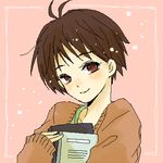  antenna_hair blush book brown_eyes brown_hair idolmaster idolmaster_(classic) kikuchi_makoto lowres micho_n oekaki short_hair smile solo sweater 