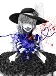  blood blood_splatter bow crazy_smile flower frills gathers hane_(azelye) hat heart heart_(organ) heart_of_string horror_(theme) komeiji_koishi nail_polish smile solo spot_color squeezing stitches surreal teeth third_eye touhou wide_sleeves 