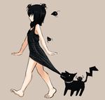  bad_deviantart_id bad_id bare_shoulders barefoot black_dress black_hair blue_eyes creature dog dress feet full_body kekekeke original polka_dot short_hair simple_background sketch solo toes walking yami_shoujo 