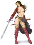  aira_(dq7) artist_request breasts brown_hair dragon_quest dragon_quest_vii earrings irotsuya jewelry long_hair nipples pubic_hair pussy source_request sword uncensored weapon 