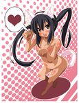  animal_ears bad_moon black_hair blush breasts heart k-on! nakano_azusa nipples nude open_mouth red_eyes smile solo tail twintails 