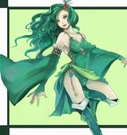  bad_id bad_pixiv_id boots detached_sleeves final_fantasy final_fantasy_iv green green_eyes green_footwear green_hair green_legwear green_leotard hair_ornament hairpin jewelry leotard long_hair rydia seto_(sepcloud) smile solo thigh_boots thighhighs 