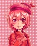  alternate_costume alternate_hair_color blush crescent face gloves harusame_(unmei_no_ikasumi) hat lunasa_prismriver monochrome pink_hair short_hair solo sweatdrop sweater touhou upper_body wavy_mouth 