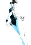  ballerina bare_back black_hair fingernails from_below legs long_fingernails long_hair monochrome original ponytail solo sousou_(sousouworks) tutu 