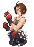  black_eyes brown_hair camouflage capcom fingerless_gloves gloves justice_gakuen kazama_akira takoyaki_neko-san tank_top 