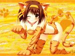  all_fours animal_ears animal_tail cat_ears cat_tail solo suzumiya_haruhi suzumiya_haruhi_no_yuuutsu tail tiger_print tiger_stripes wink 