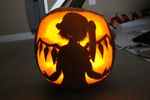  absurdres bad_apple!! female flandre_scarlet halloween highres jack-o&#039;-lantern jack-o'-lantern photo pumpkin side_ponytail silhouette smile touhou wings yabasi_kyudo 
