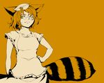  animal_ears brown futatsuiwa_mamizou glasses hand_on_hip leaf leaf_on_head misopanne pince-nez raccoon_ears raccoon_tail short_hair short_sleeves solo tail touhou yellow_eyes 