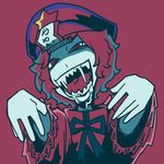  hat horror_(theme) kinakomochi_(daisuki) miyako_yoshika ofuda open_mouth outstretched_arms saliva sharp_teeth short_hair solo star teeth touhou zombie_pose 