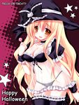  :3 bad_id bad_pixiv_id blonde_hair blush blush_stickers candy cat copyright_request emily_(pure_dream) food frills halloween happy_halloween hat lingerie lollipop long_hair panties solo star thighhighs trick_or_treat underwear witch_hat 