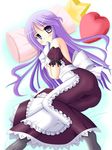  ass bare_shoulders crossdressing gloves h-kyuu_yuugekitai happiness! long_hair lying maid male_focus on_side otoko_no_ko pillow purple_eyes purple_hair solo watarase_jun 