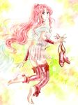  bad_id bad_pixiv_id final_fantasy final_fantasy_iv final_fantasy_iv_the_after full_body kneeling long_hair looking_back pink_eyes pink_hair pink_legwear ponytail porom scarf see-through shoes skirt solo striped striped_legwear thighhighs vertical-striped_legwear vertical_stripes white_legwear yukki_(rffcq251) 