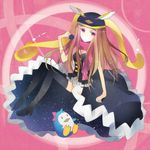  animal_hat bad_id bad_pixiv_id bare_shoulders bird bison_cangshu black_legwear boots brown_hair dress hat high_heels highres long_hair long_skirt mawaru_penguindrum penguin penguin_3-gou penguin_hat pink_eyes princess_of_the_crystal purple_eyes shoes skirt solo takakura_himari thigh_boots thighhighs 