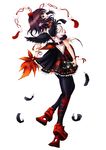  afo black_legwear black_wings brown_eyes brown_hair camera fan feathers geta hat hauchiwa looking_back open_mouth pantyhose pointy_ears profile shameimaru_aya short_hair simple_background smile solo tokin_hat touhou wings 