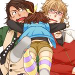  bad_id bad_pixiv_id barnaby_brooks_jr blonde_hair bow bracelet brown_eyes brown_hair facial_hair father_and_daughter glasses glomp green_eyes hair_bow hitachi hug jacket jewelry kaburagi_kaede kaburagi_t_kotetsu male_focus multiple_boys necklace necktie red_jacket shorts side_ponytail striped striped_legwear stubble surprised thighhighs tiger_&amp;_bunny vest waistcoat watch wristwatch 