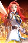  angry breasts character_request fire jeyina large_breasts long_hair lowres military military_uniform red_hair sword sword_girls uniform weapon yellow_eyes 