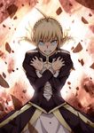  ahoge artoria_pendragon_(all) bad_id bad_pixiv_id blonde_hair blue_eyes clenched_teeth crossed_arms dress fate/stay_night fate_(series) formal highres saber short_hair solo teeth zen_o 