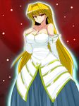  archetype_earth arcueid_brunestud bare_shoulders blonde_hair breasts cleavage long_hair red_eyes solo tsukihime 