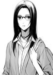  black_hair glasses greyscale inazuma_eleven inazuma_eleven_(series) inazuma_eleven_go izumi_(nagashi) kira_hitomiko long_hair monochrome sleeves_pushed_up solo 