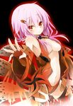  armpits bad_id bad_pixiv_id bare_shoulders black_legwear blush breasts center_opening cleavage elbow_gloves fingerless_gloves gloves guilty_crown hair_ornament hairclip kakao long_hair looking_at_viewer medium_breasts navel pink_hair red_eyes solo thighhighs twintails underboob yuzuriha_inori 