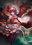  aituoku ascot bad_id bad_pixiv_id bat_wings bodysuit dress frills gathers hat highres purple_hair red_eyes remilia_scarlet short_hair solo spear_the_gungnir touhou wings 